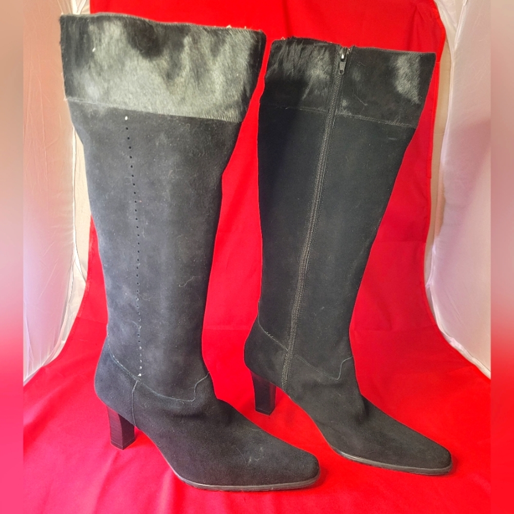 Suede and Cow Hide Wide-Calf Boots